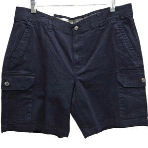 NWT CHAPS SEACOAST WASH AMERICAN NAVY COTTON/SPAN CARGO 6 PKT SHORTS 34 RELAXED